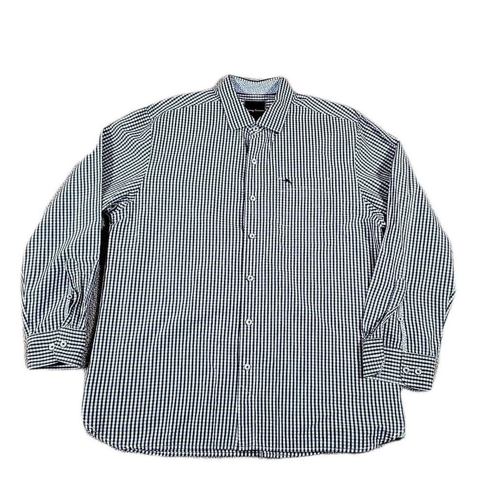 Tommy Bahama LARGE  Button Down Shirt BLUE& White‎ Checked, LOGO - Picture 3 of 11
